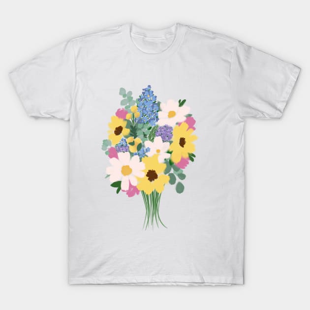 Abstract Wild Flower Bouquet Illustration T-Shirt by gusstvaraonica